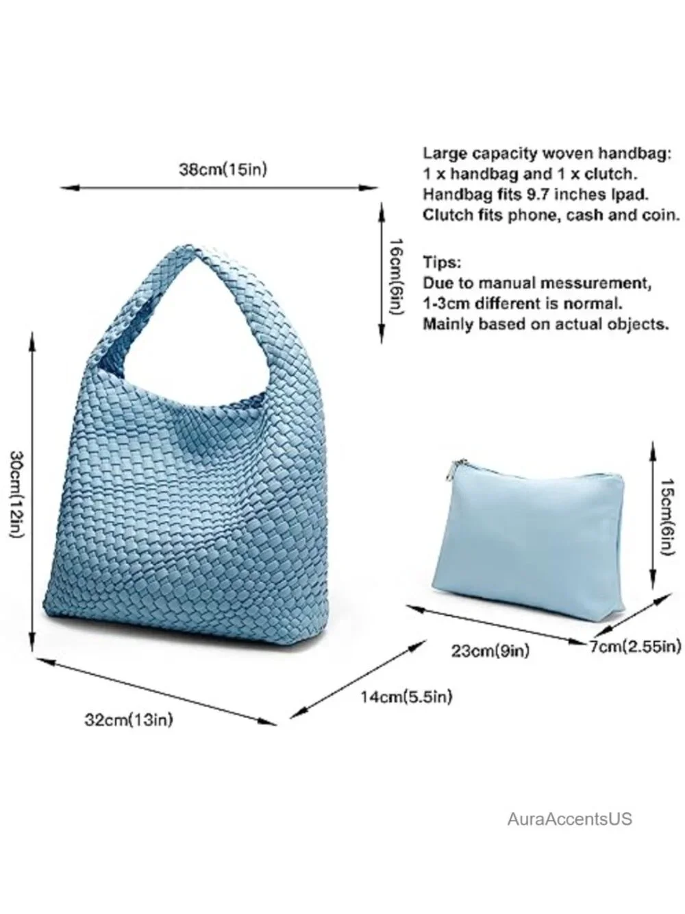 Woven Vegan Leather Hobo Tote Bag Women Top-Handle Shoulder Handbag